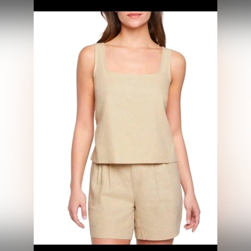 Express Women's Lightweight Soft Linen Cropped Tank Top Beige